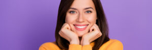 woman happy with her smile cosmetic dentistry concept