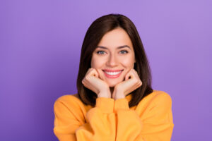 woman happy with her smile cosmetic dentistry concept