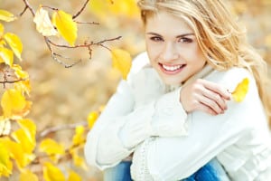 smilingblondeyellowleaves